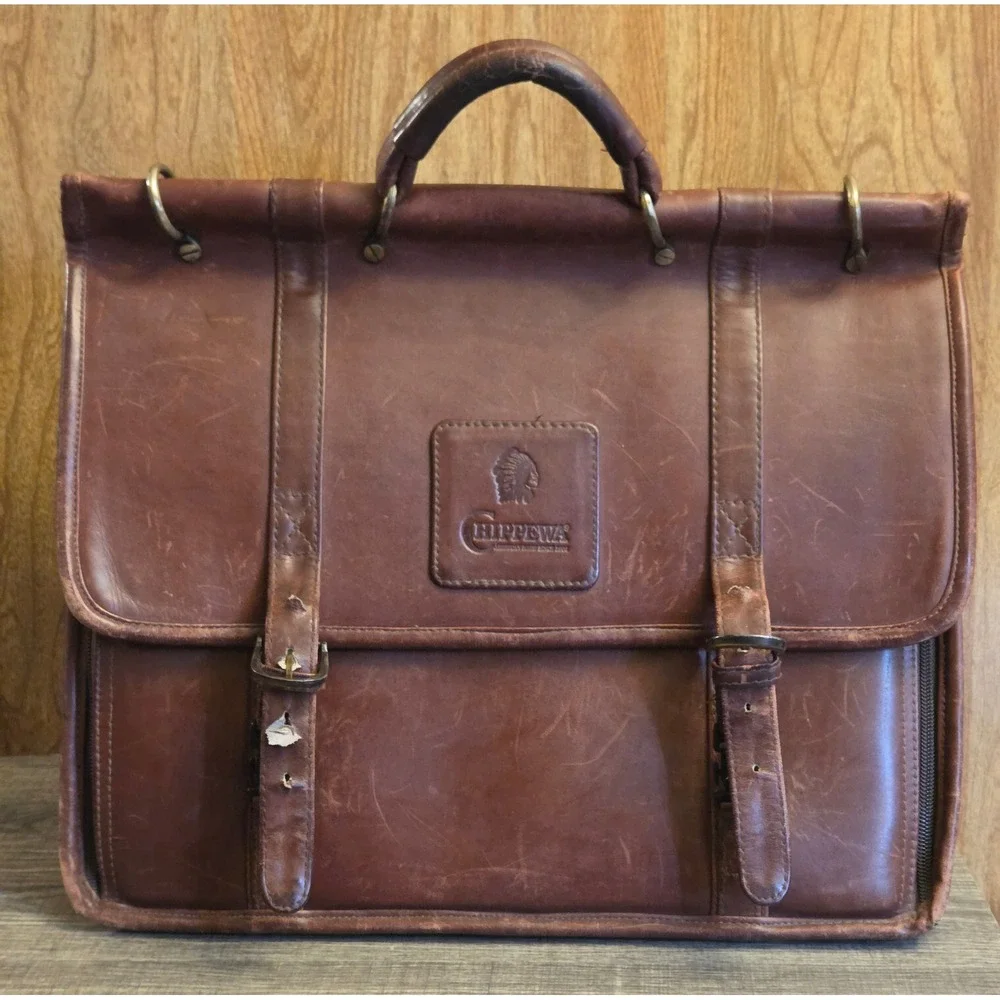 Chippewa Briefcase‎ Attache Leather Top Handle Shoulder Strap Expandable Vintage